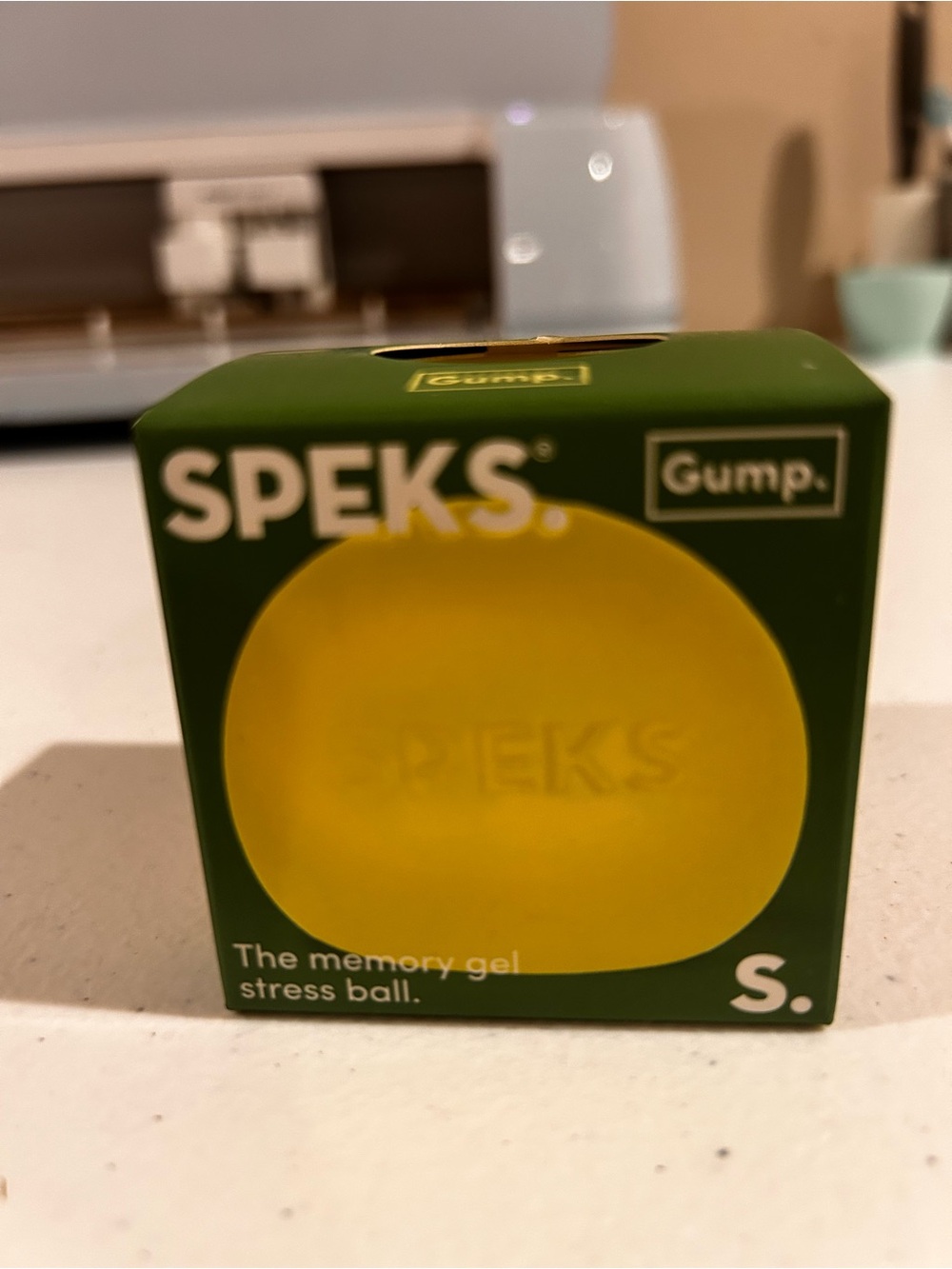 Speks. Gump Yellow Memory Gel Stress Ball. New